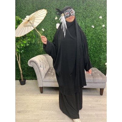 Jilbab jupe noir soie de medine